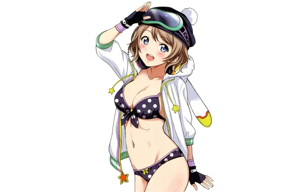 Girl, sexy, cleavage, brown hair, boobs, anime, beautiful, short hair