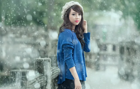 Картинка взгляд, девушка, снег