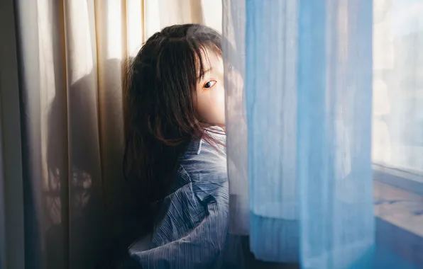 Beautiful, Asian, Model, Woman, Pretty, Window, Shirt, Sitting