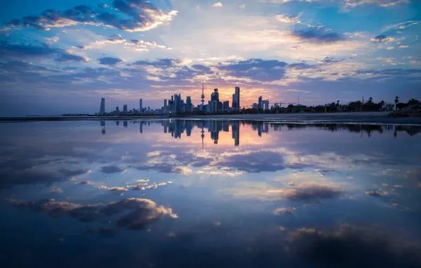 Картинка город, Kuwait City, отражение.облака