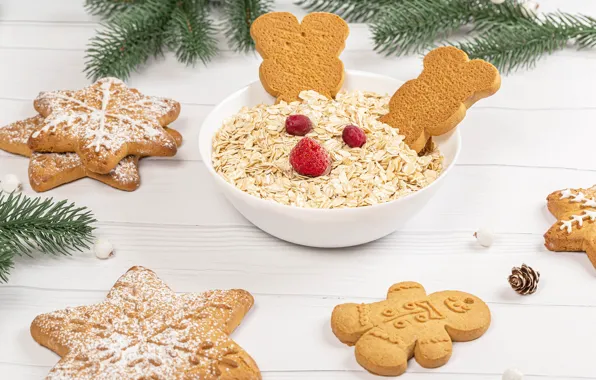 Ветки, елка, печенье, тарелка, Новый год, Christmas, выпечка, New Year