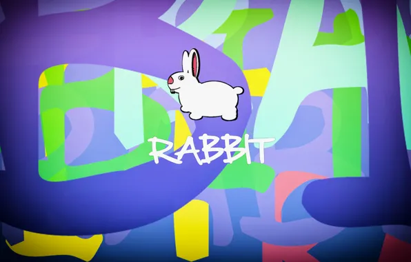 Буквы, рисунок, кролик, Животные, rabbit, разные цвета, разноцветный фон