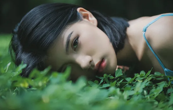 Grass, Beautiful, Asian, Model, Park, Woman, Cute, Lying Down