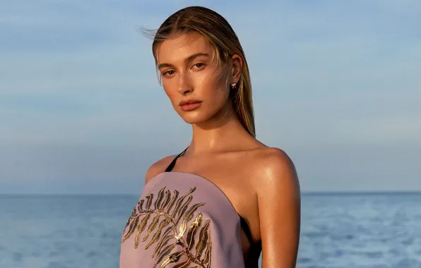 Взгляд, девушка, поза, модель, загар, Elle, Hailey Baldwin