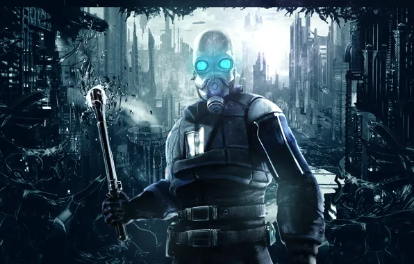 City, abstract, half-life, soldier, background, half life, valve, mask