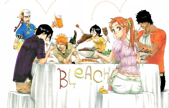 Еда, Bleach, Ichigo Kurosaki, anime, Rukia Kuchiki, Orihime Inoue, Yasutora Sado, Renji Abarai