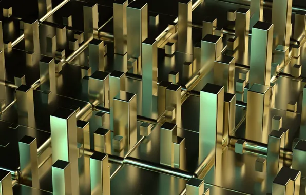 Рендеринг, золото, abstract, куб, gold, render, cube, 3д абстракция
