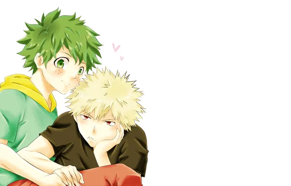 Белый фон, Boku no Hero Academia, My Hero Academia, Bakugou Katsuki, Midoriya Izuku, Моя Геройская …