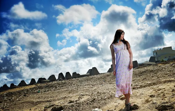 Небо, девушка, фон