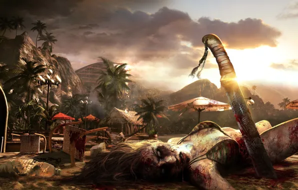Girl, zombie, blood, game, island, machete, blonde, Dead Island