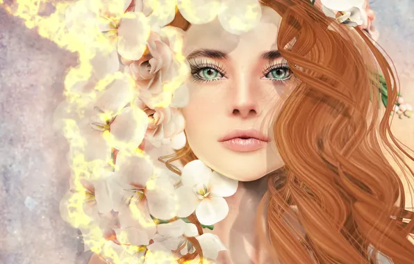Картинка девушка, цветы, лицо, волосы