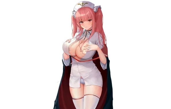 Girl, sexy, cleavage, panties, thighhighs, pink hair, long hair, dress