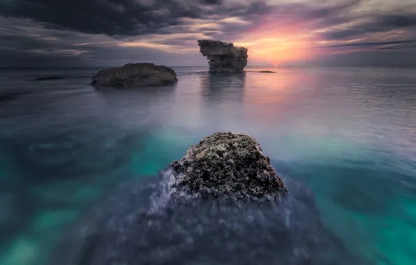 Картинка море, закат, скалы, Балеарское море