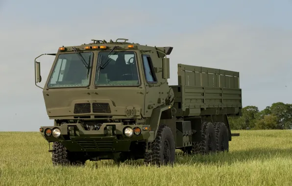 Поле, небо, грузовик, военный, средний, FMTV