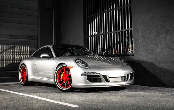 Картинка 911, Porsche, red, wheels, Carrera, Silver