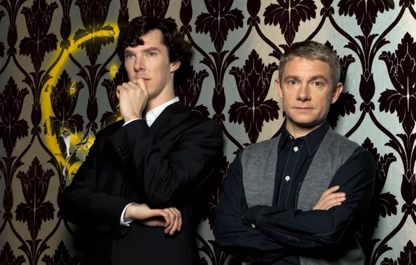 Стена, смайл, Шерлок Холмс, Sherlock, Sherlock BBC, Sherlock Holmes, напарники, Джон Ватсон
