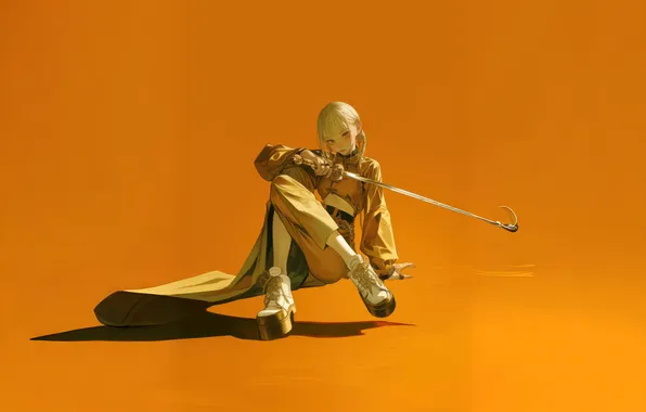 Картинка women, white hair, AI Art, holding sword