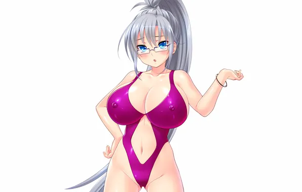 Girl, sexy, cleavage, erect nipples, long hair, boobs, anime, blue eyes