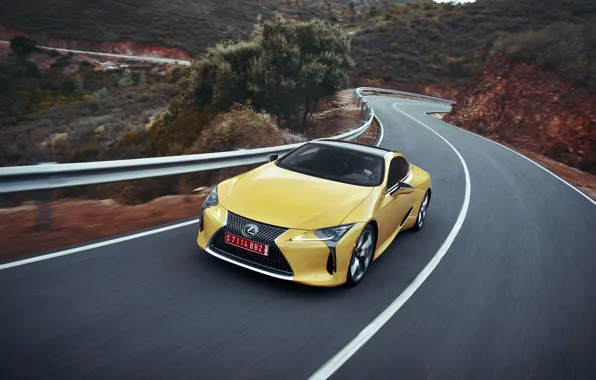 Car, Lexus, yellow, speed, Lexus LC 500