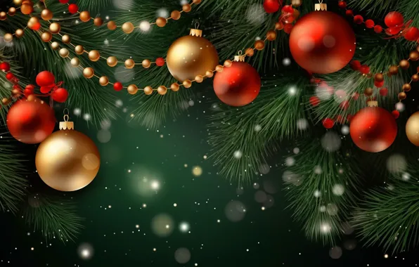 Шарики, ветки, шары, Рождество, Новый год, бусы, гирлянды