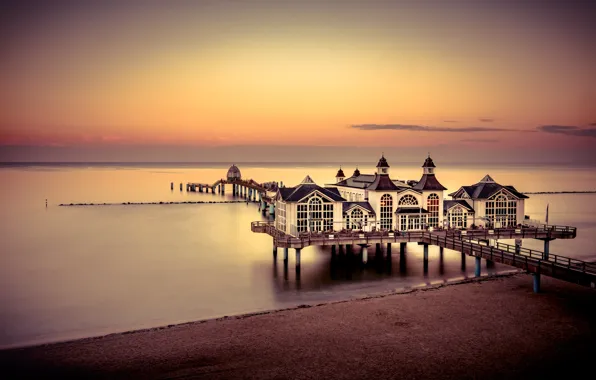 Море, закат, берег, Germany, Sellin, Mecklenburg-Vorpommern