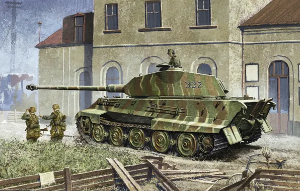 Рисунок, танк, тяжелый, немецкий, Королевский тигр, Тигр 2, Tiger 2