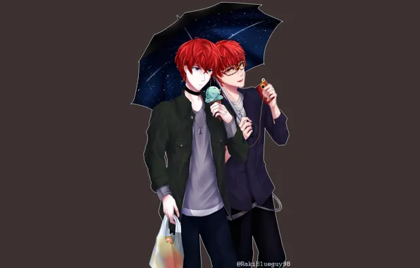 Зонт, парни, 707, Mystic Messenger, by rakiblueguy