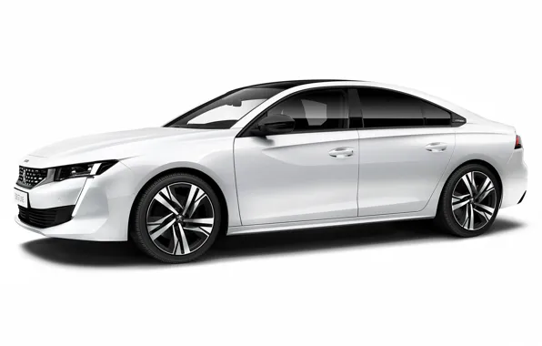 Машина, белый фон, белый авто, Peugeot 508 GT Line 2019