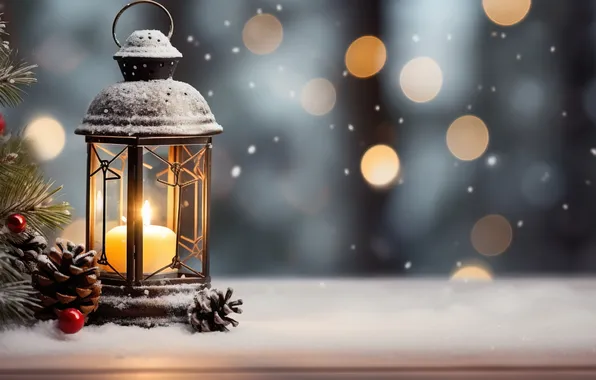 Зима, снег, ночь, Рождество, фонарь, Новый год, Christmas, night