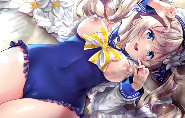 Girl, sexy, long hair, nipples, boobs, anime, blue eyes, beautiful