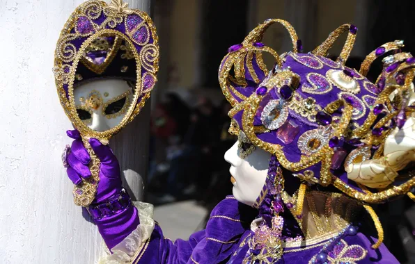 Картинка feathers, mask, mirrors, Carnival in Venice