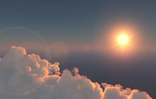 Картинка солнце, облака, блики