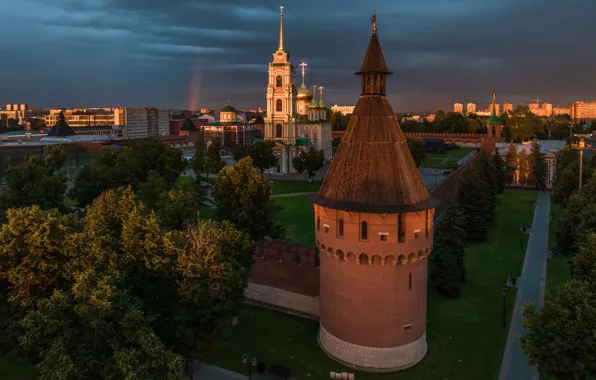 Картинка пейзаж, город, радуга, вечер, церковь, Кремль, Тула, Илья Гарбузов