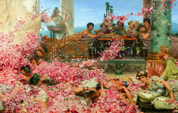 Девушки, Картина, Розы, Lawrence Alma-Tadema, Лоуренс Альма-Тадема, Розы Гелиогабала, Британский живописец