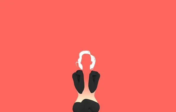 Girl, Red, Art, Black, White, Yellow, Illustration, Minimalism
