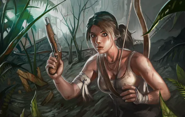 Картинка Лук, Оружие, Tomb Raider, Лара Крофт, Game, Lara Croft, 2013