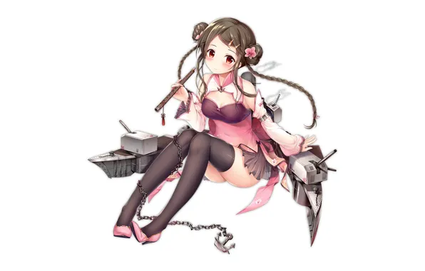 Girl, sexy, cleavage, thighhighs, long hair, dress, brown hair, boobs