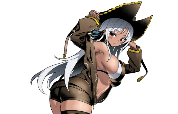 Girl, sexy, ass, cleavage, shorts, long hair, hat, boobs