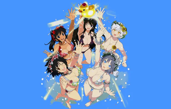 Sexy, cleavage, green eyes, long hair, girls, boobs, anime, blue eyes