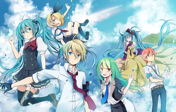 Hatsune Miku, Vocaloid, Kagamine Rin, Kagamine Len, Wogura