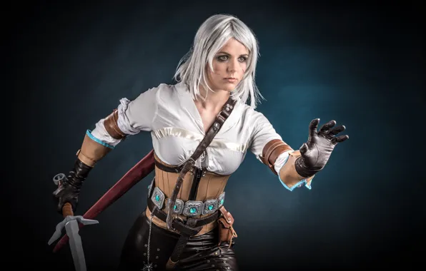 Картинка girl, sword, blood, game, The Witcher, woman, ken, wolf