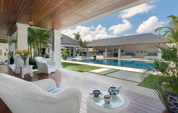 Вилла, бассейн, Бали, курорт, терраса, Geria Bali Villas, Villa Windu Asri Poolside tea