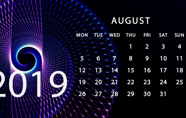 Август, календарь, 2019