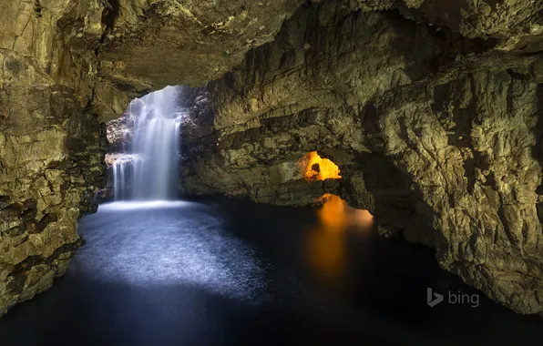 Картинка вода, свет, скалы, Шотландия, пещера, грот, Smoo Cave, Durness