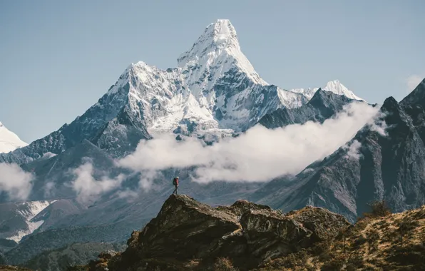 Горы, скалы, человек, гора, Гималаи