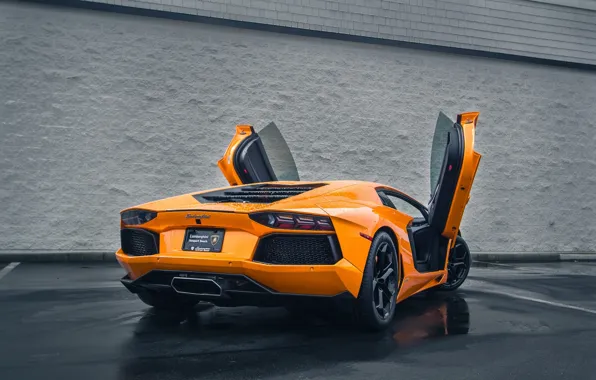 Картинка Lamborghini, Auto, Rain, LP700-4, Aventador, Wet, Rear, Asphalt