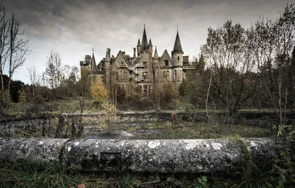 Картинка пейзаж, замок, фонтан