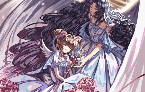 Девочки, ангел, аниме, арт, Card Captor Sakura, Сакура собирательница карт