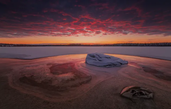 Картинка river, landscape, stone, sunset