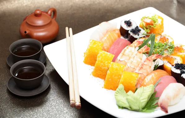 Картинка соус, суши, роллы, японская кухня, имбирь